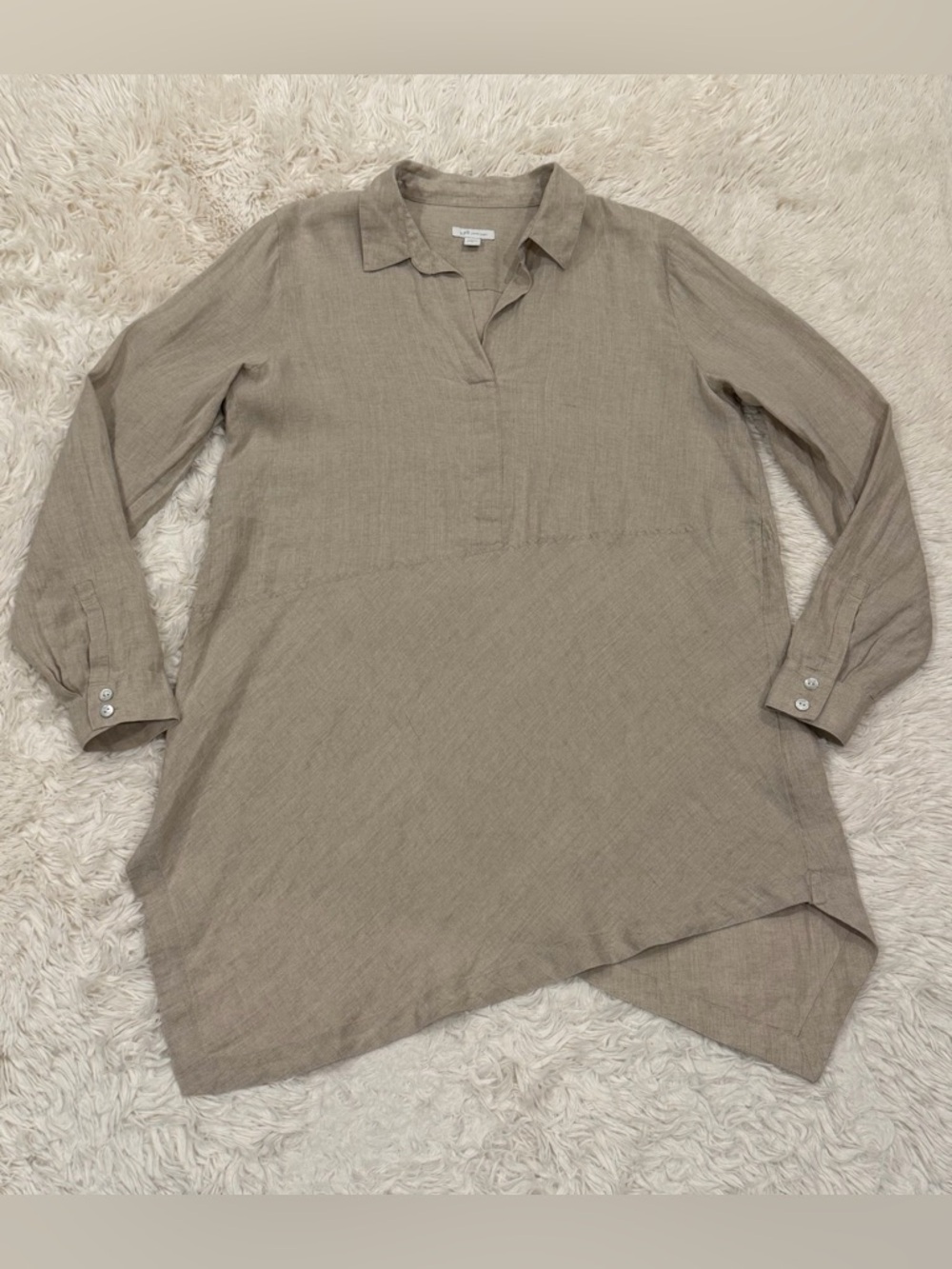 J. Jill Women's Linen Asymmetrical Hem V-Neck Popover Tunic Top Small Beige Boho - Picture 2 of 8